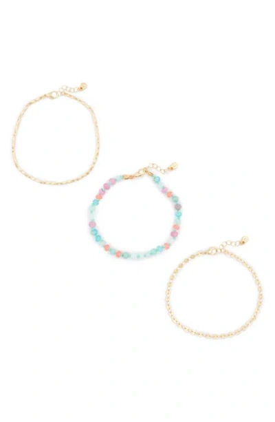 Melrose And Market Set Of 3 Dainty Beaded Anklets In Multi- Gold