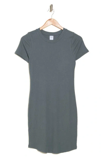 Melrose And Market Short Sleeve Crewneck Mini Dress In Gray