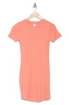 Melrose And Market Short Sleeve Crewneck Mini Dress In Coral Apple