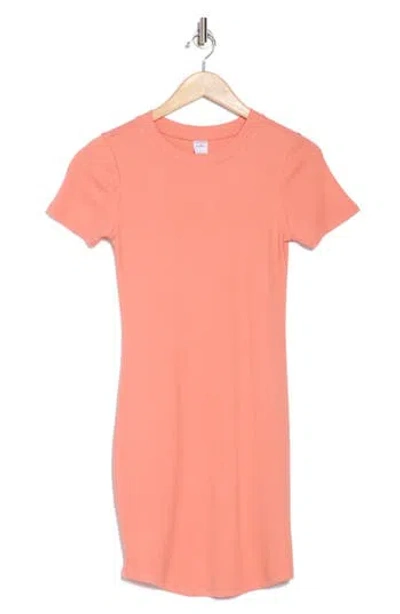Melrose And Market Short Sleeve Crewneck Mini Dress In Coral Apple