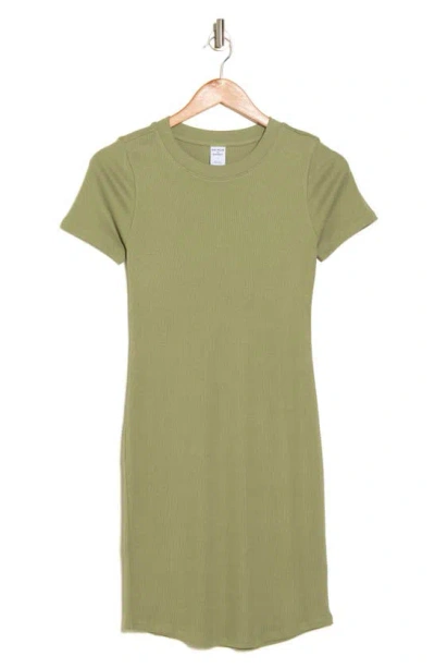 Melrose And Market Short Sleeve Crewneck Mini Dress In Olive Acorn