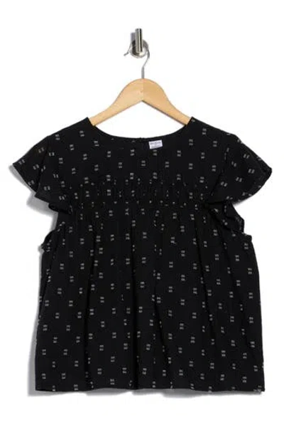 Melrose And Market Short Sleeve Dobby Woven Top In Black