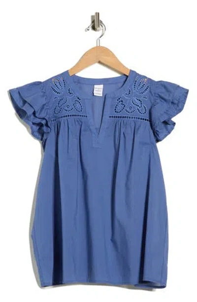 Melrose And Market Short Sleeve Eyelet Top In Blue