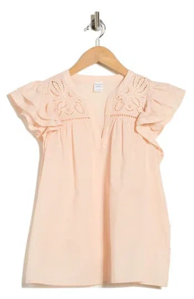Melrose And Market Short Sleeve Eyelet Top In Pink