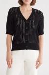Melrose And Market Short Sleeve Open Stitch Cardigan In Black