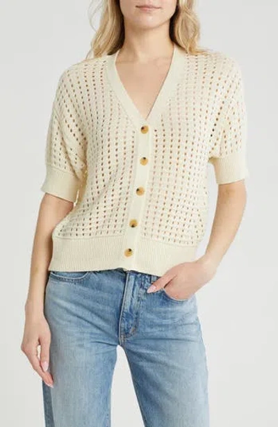 Melrose And Market Short Sleeve Open Stitch Cardigan In Neutral