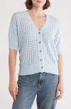 Melrose And Market Short Sleeve Open Stitch Cardigan In Blue