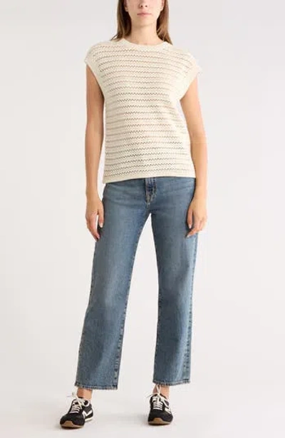 Melrose And Market Short Sleeve Pointelle Knit Sweater In Gray