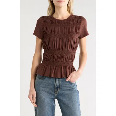 Melrose And Market Short Sleeve Smocked T-shirt In Brown Chicory