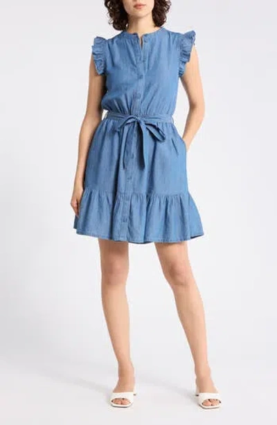 Melrose And Market Sleeveless Chambray Dress In Blue