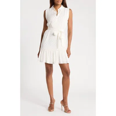 Melrose And Market Sleeveless Lurex Ruffle Hem Minidress In White