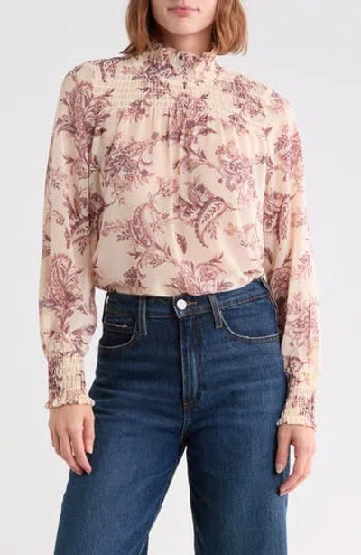 Melrose And Market Smocked Chiffon Top In Pink