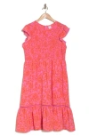 Melrose And Market Smocked Flutter Sleeve Midi Dress In Pink- Orange Rose Garden