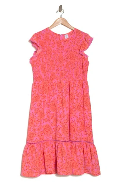 Melrose And Market Smocked Flutter Sleeve Midi Dress In Pink
