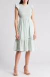 Melrose And Market Smocked Flutter Sleeve Midi Dress In Teal T-ivory Louis Floral