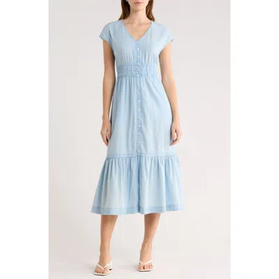 Melrose And Market Smocked Waist Chambray Dress In Blue