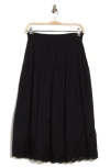 Melrose And Market Smocked Waist Eyelet Lace Hem Skirt In Black