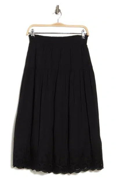 Melrose And Market Smocked Waist Eyelet Lace Hem Skirt In Black