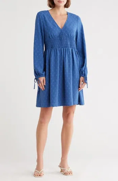 Melrose And Market Smocked Waist Long Sleeve Minidress In Blue
