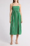 Melrose And Market Stripe Babydoll Midi Dress In Green Flora Emma Stripe