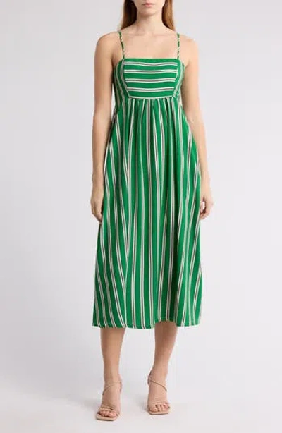 Melrose And Market Stripe Babydoll Midi Dress In Green Flora Emma Stripe