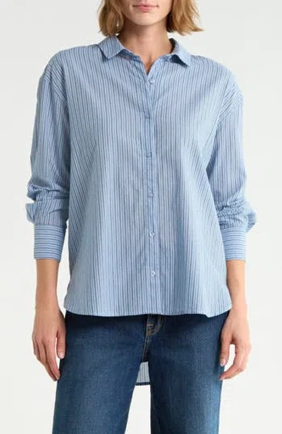 Melrose And Market Stripe Cotton Poplin Button-up Shirt In Blue- Navy Tana Stripe