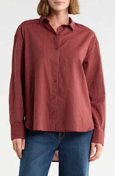 Melrose And Market Stripe Cotton Poplin Button-up Shirt In Burgundy- Ivory Caytlyn Stp