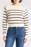 Melrose And Market Stripe Knit Pullover In Ivory- Navy Placed Stripe