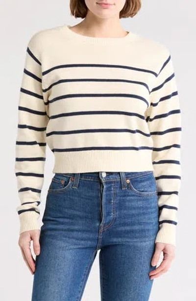 Melrose And Market Stripe Knit Pullover In Ivory- Navy Placed Stripe