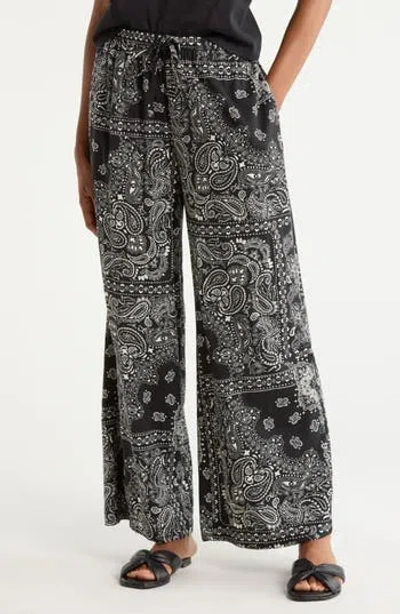 Melrose And Market Summer Print Wide Leg Pants In Black