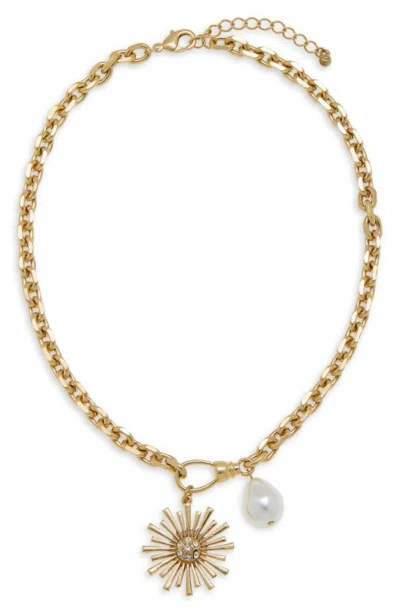 Melrose And Market Sunburst & Imitation Pearl Pendant Necklace In Gold