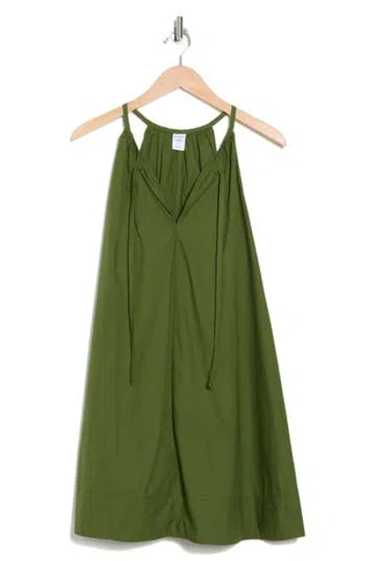 Melrose And Market Tie Neck Sleeveless Poplin Dress In Green Chive