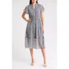 Melrose And Market Tiered Midi Dress In Blue- Ivory Sketch Blossom
