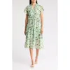 Melrose And Market Tiered Midi Dress In Green Celadon Prim Bloom