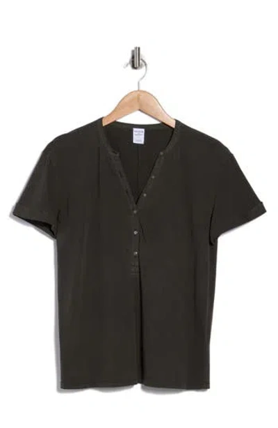 Melrose And Market Washed Cotton Henley T-shirt In Black