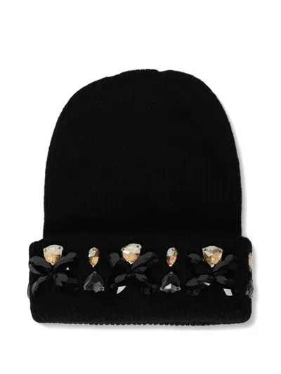 Melrose High Crystal-embellished Ribbed-knit Beanie Hat In Black