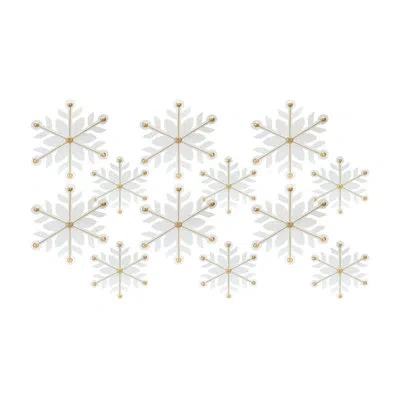 Melrose International 12 Piece Snowflake Iron Holiday Shaped Ornament Set In White;gold;white;gold;white;gold