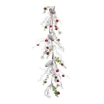 Melrose International 5' Snow Pine Sleigh Bells Garland In Green;white;red