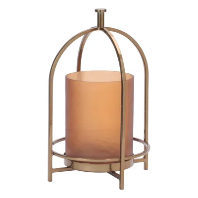 Melrose International Amber Glass Candle Holder With Arched Frame 11.25"h - Orange, Gold