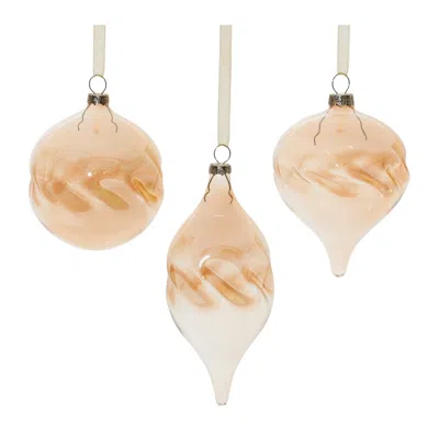 Melrose International Amber Ombre Wavy Glass Ornament (set Of 12) - Orange