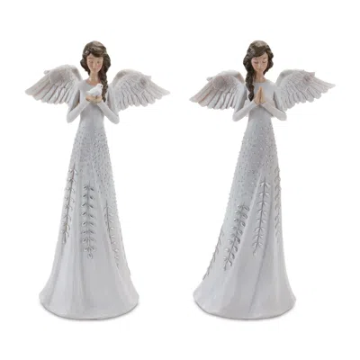 Melrose International Angel Figurine With Silver Floral Accent (set Of 2) - White, Silver