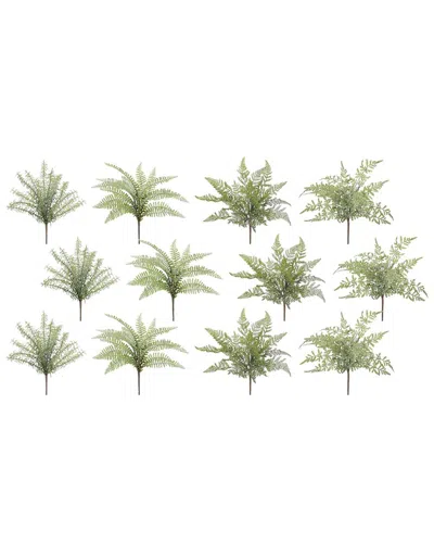 Melrose International Assorted Fern Foliage Bush (set Of 12) In Green