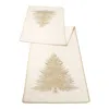 Melrose International Bead Embroidered Pine Tree Table Runner 72"l - White, Gold In White