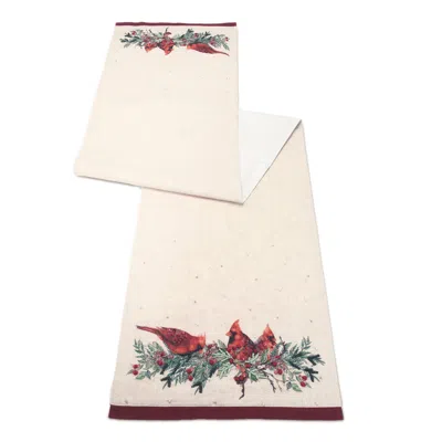 Melrose International Beaded Cardinal Bird Table Runner 72"l - White, Red, Green