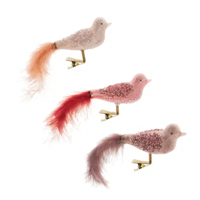 Melrose International Beaded Glass Bird Clip Ornament (set Of 12) - Pink, Purple