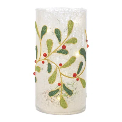 Melrose International Beaded Glass Mistletoe Candle Holder (set Of 2) - White, Green, Red