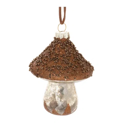 Melrose International Beaded Glass Mushroom Ornament (set Of 6) - Brown
