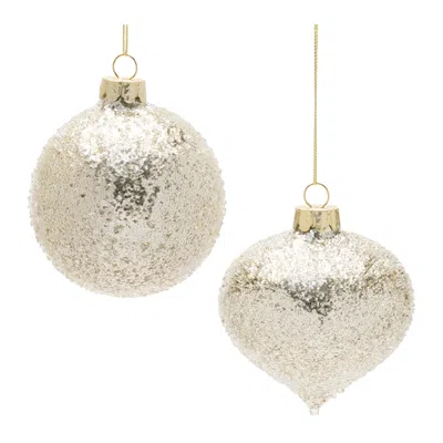 Melrose International Beaded Glass Ornament (set Of 12) - Gold