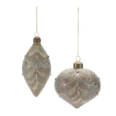Melrose International Beaded Glass Ornament (set Of 12) - Gray