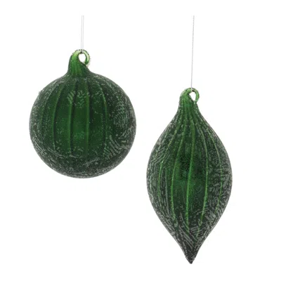 Melrose International Set Of 6 Beaded Glass Ornament In Green